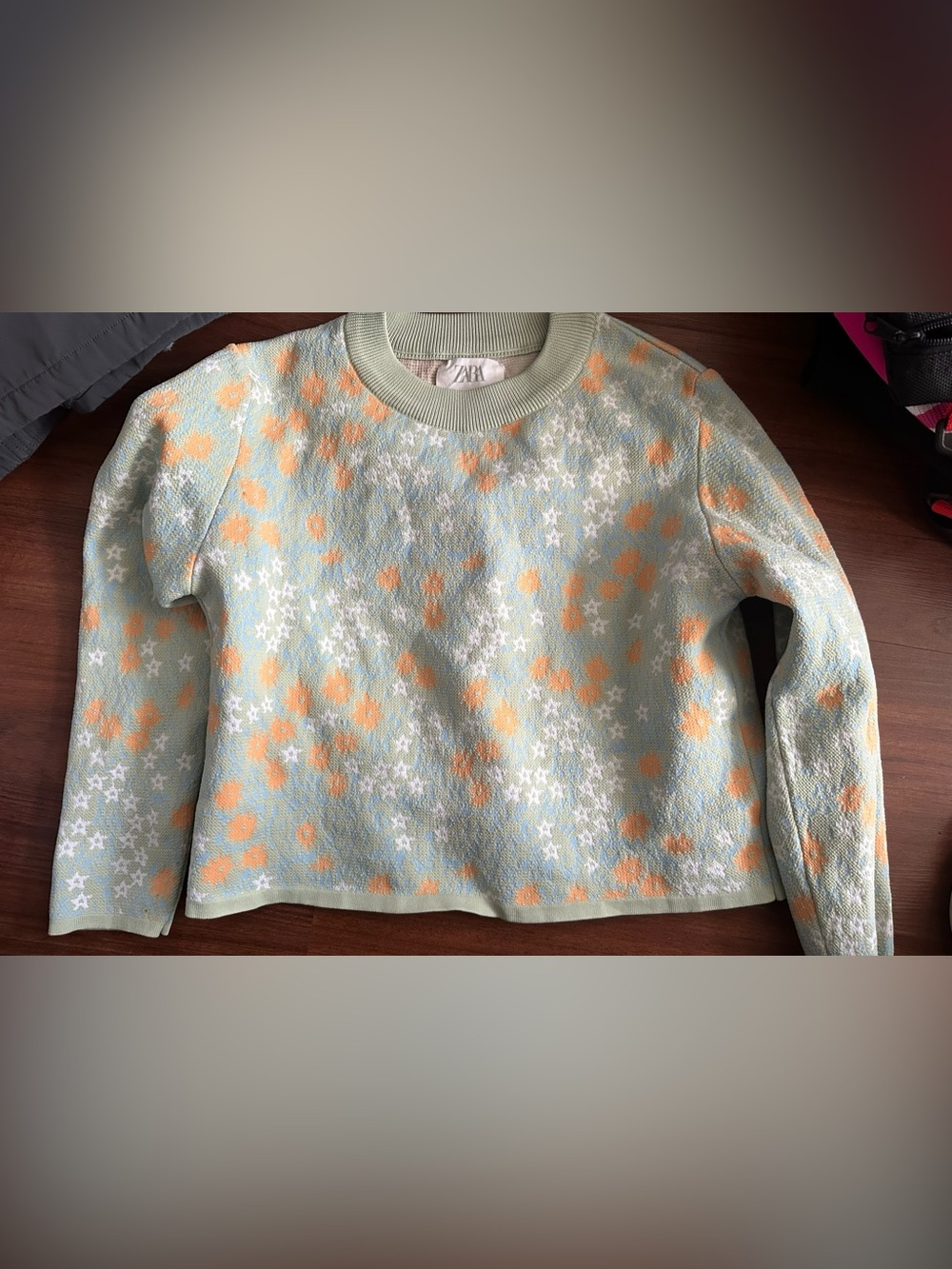 Zara Mint Green & Peach Floral Top sweater